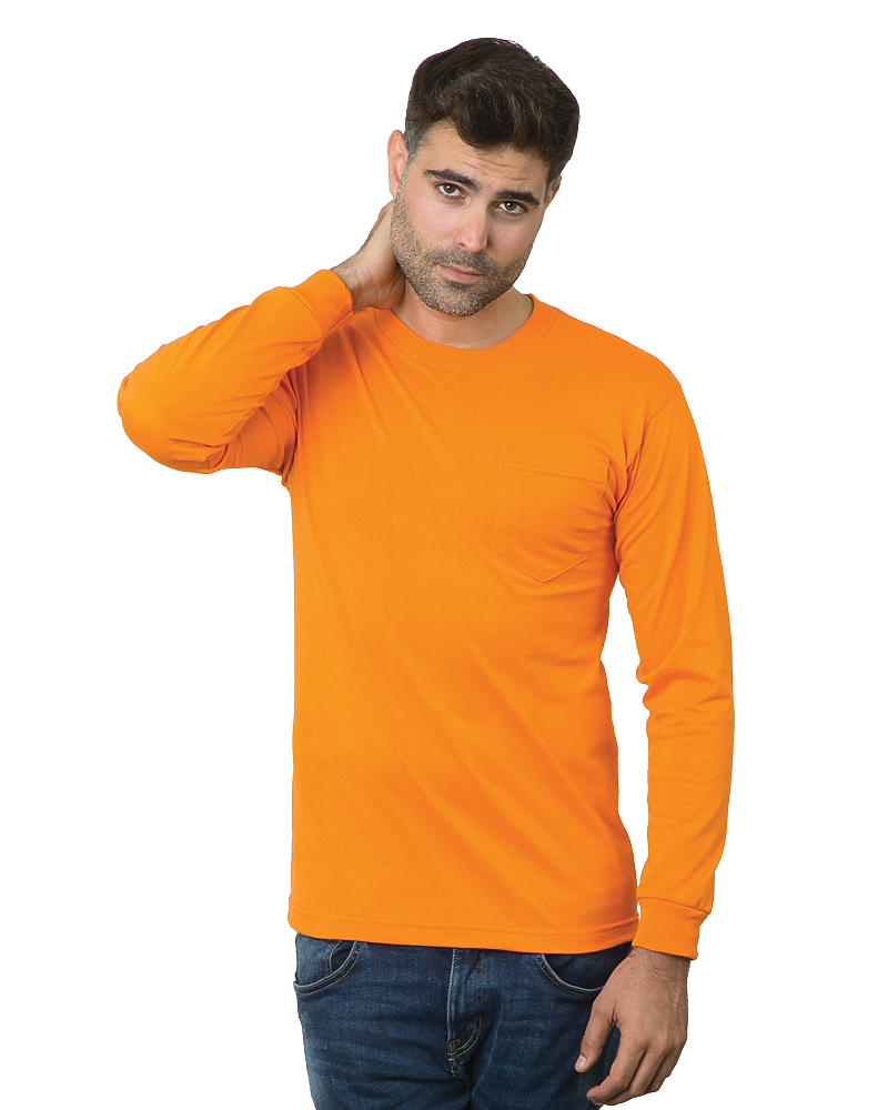 Bayside 1730 Unisex 50/50 Long Sleeve Pocket Crew
