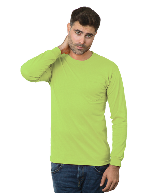 Bayside 1730 Unisex 50/50 Long Sleeve Pocket Crew