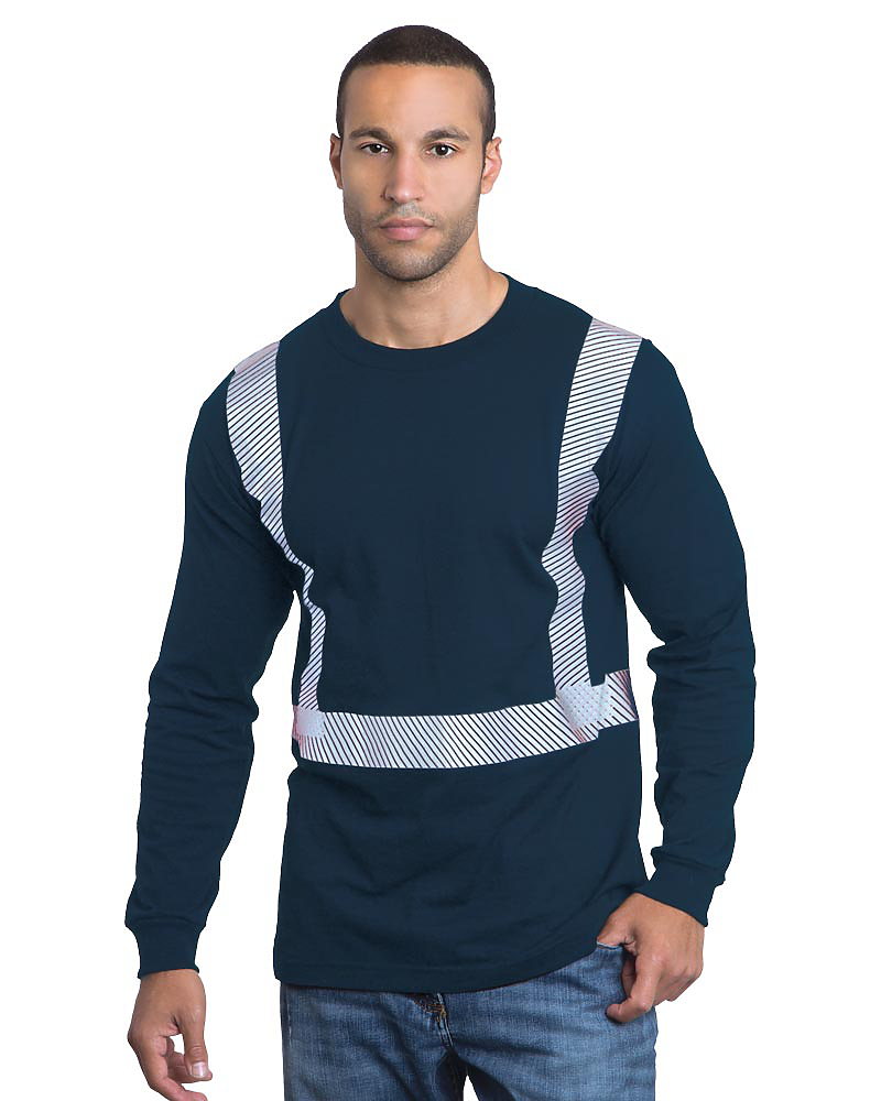 Bayside 3705 Hi-Vis Long Sleeve Crew With Segmented Striping