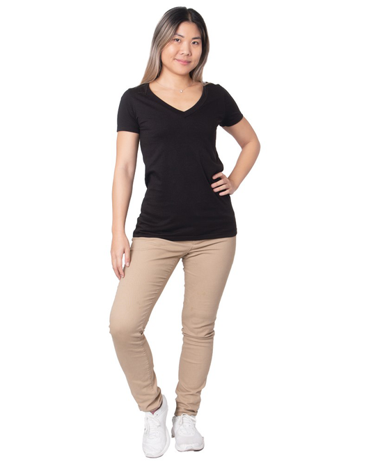 Bayside 5875 Made In USA Women's Fine Jersey V-Neck