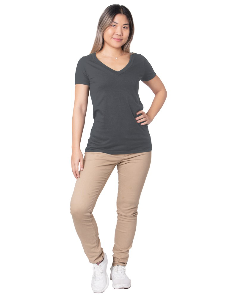 Bayside 5875 Made In USA Women's Fine Jersey V-Neck