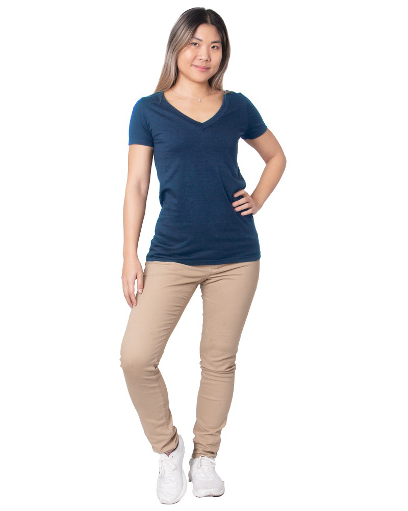 Bayside 5875 Made In USA Women's Fine Jersey V-Neck