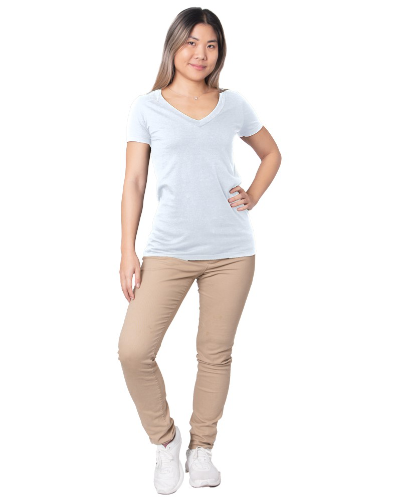 Bayside 5875 Made In USA Women's Fine Jersey V-Neck